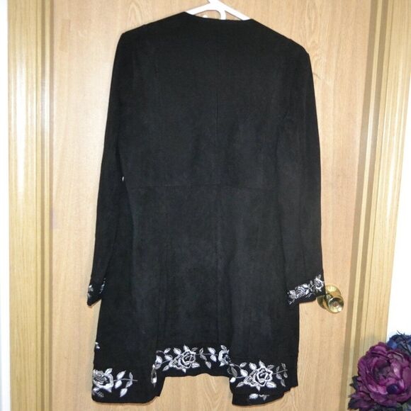 Curations Faux Suede Black Open Long Embroidered Cardigan - Picture 5 of 7